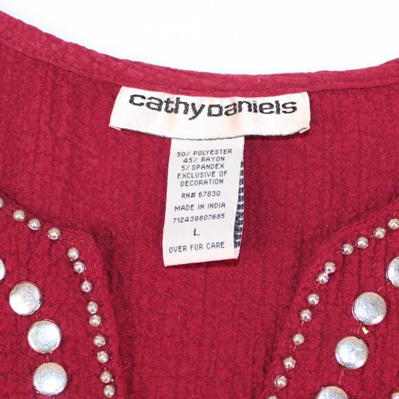 Cathy Daniels 3/4 sleeve Embellished Crinkle Gauze Top SZ L FREE SHIPPING - Picture 5 of 7